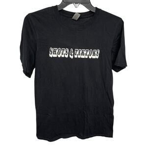Gildan 100% Cotton Women's Small Black Shots & Tiktoks White Print T-shirt